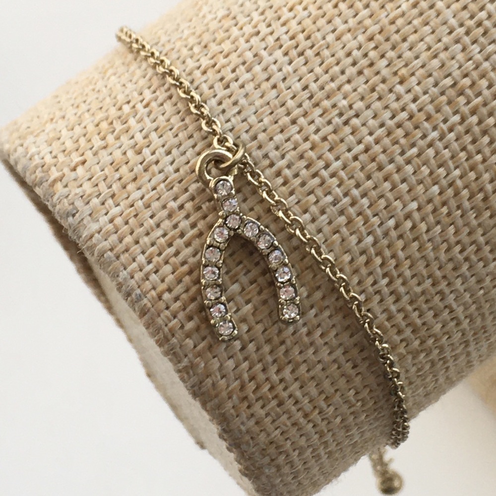 Wishbone Charm Bracelet with Pave Crystals